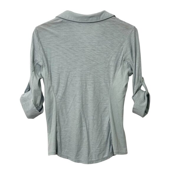 James Perse Contrast Panel Shirt Top Roll Tab 3/4 Sleeve Blue Gray Size 4 / XL - Picture 4 of 7